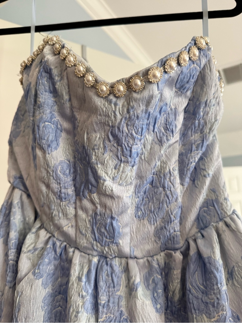 Altar'd State Strapless Light Blue Jaquard Floral Maxi Dress NWT - Picture 7 of 7